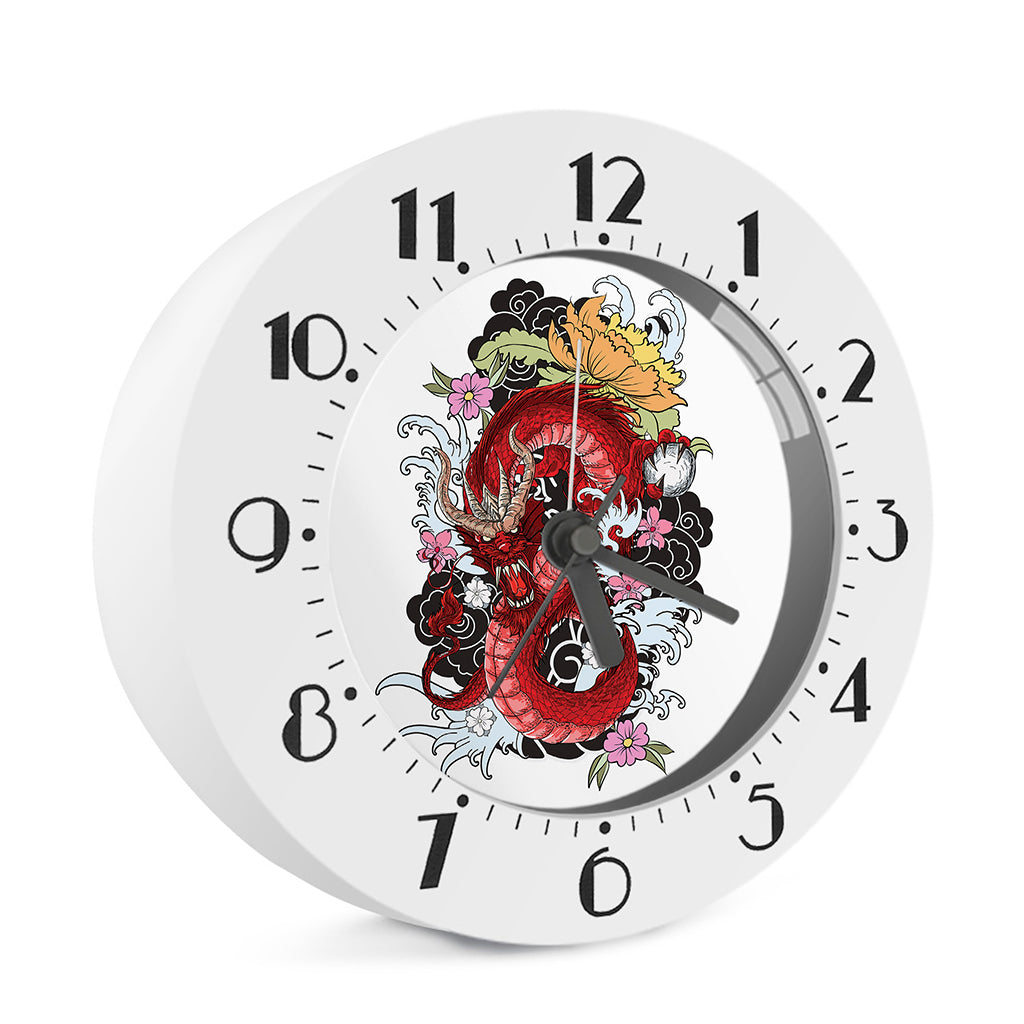 Red Japanese Dragon Tattoo Print Alarm Clock