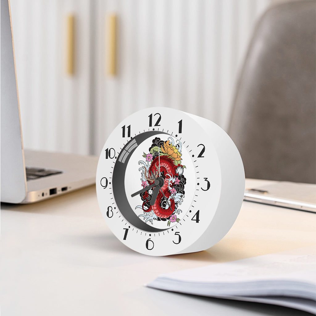 Red Japanese Dragon Tattoo Print Alarm Clock