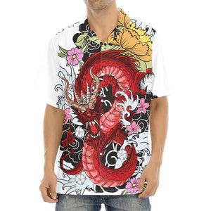 Red Japanese Dragon Tattoo Print Aloha Shirt