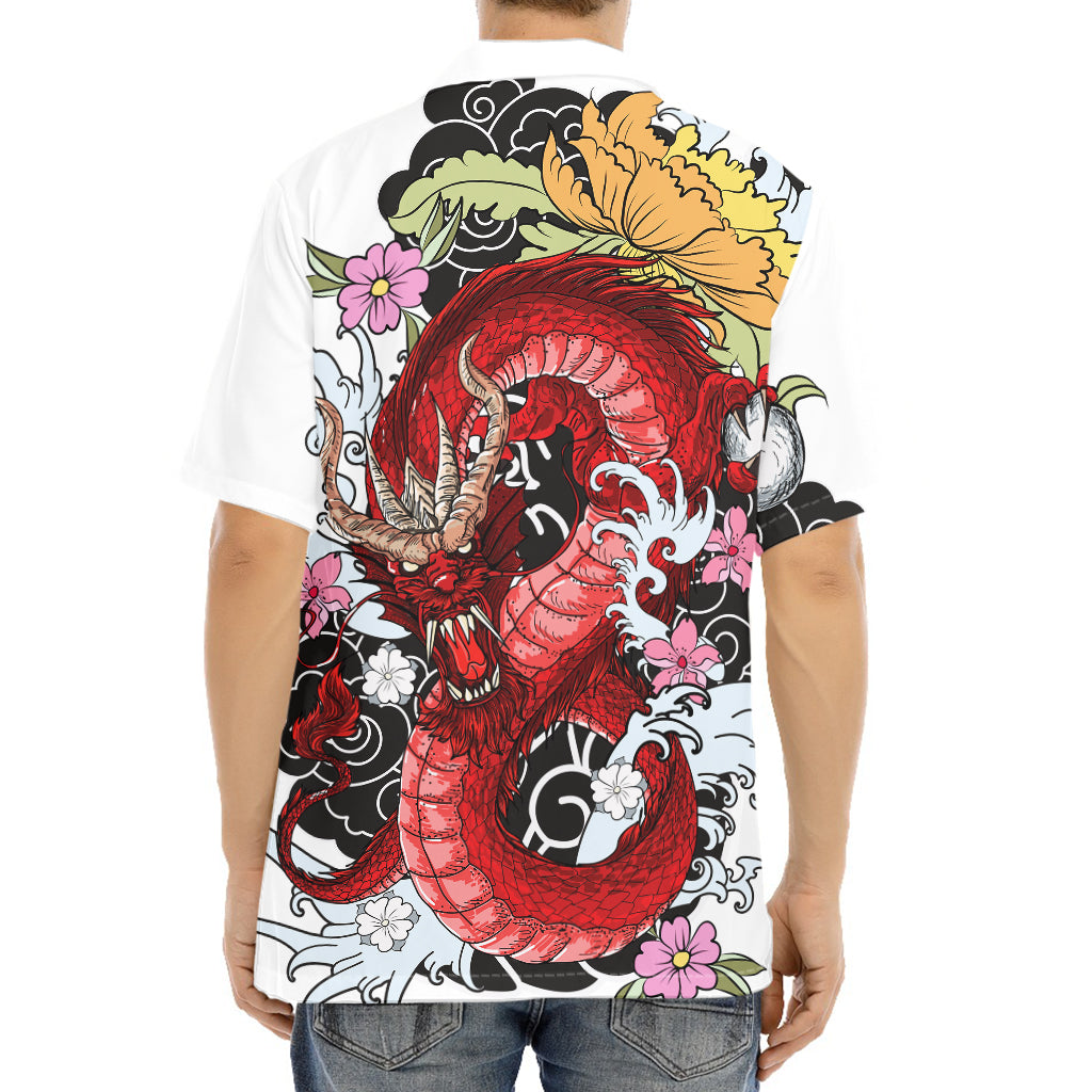 Red Japanese Dragon Tattoo Print Aloha Shirt