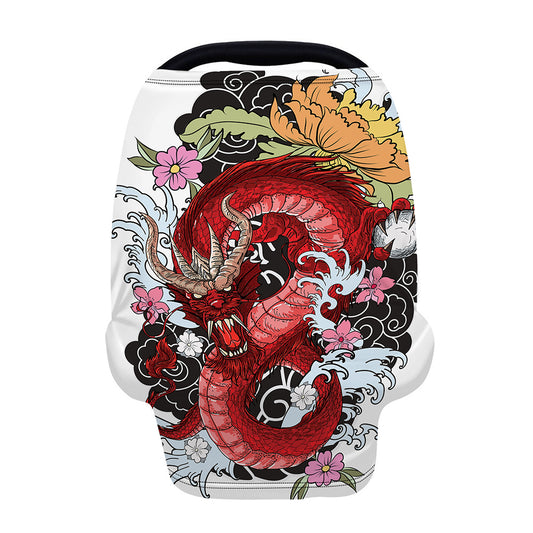 Red Japanese Dragon Tattoo Print Baby Seat Cover