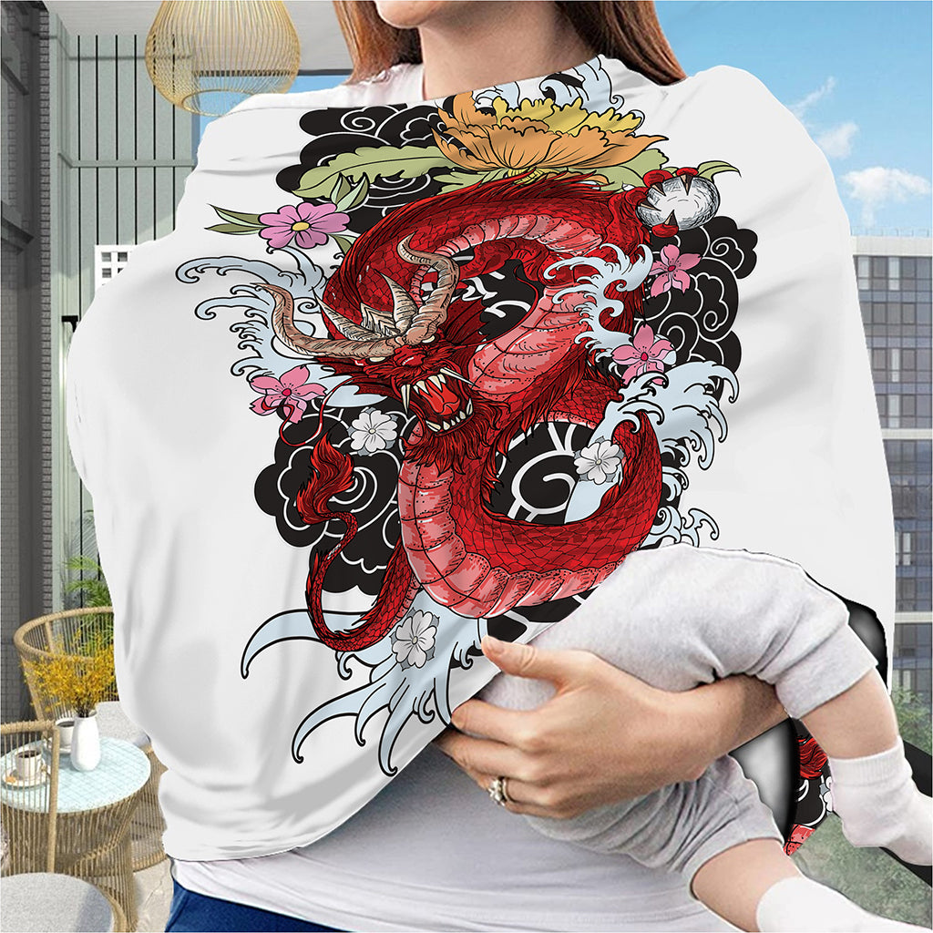 Red Japanese Dragon Tattoo Print Baby Seat Cover