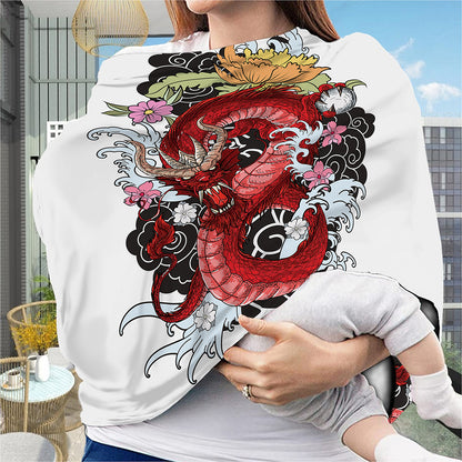 Red Japanese Dragon Tattoo Print Baby Seat Cover