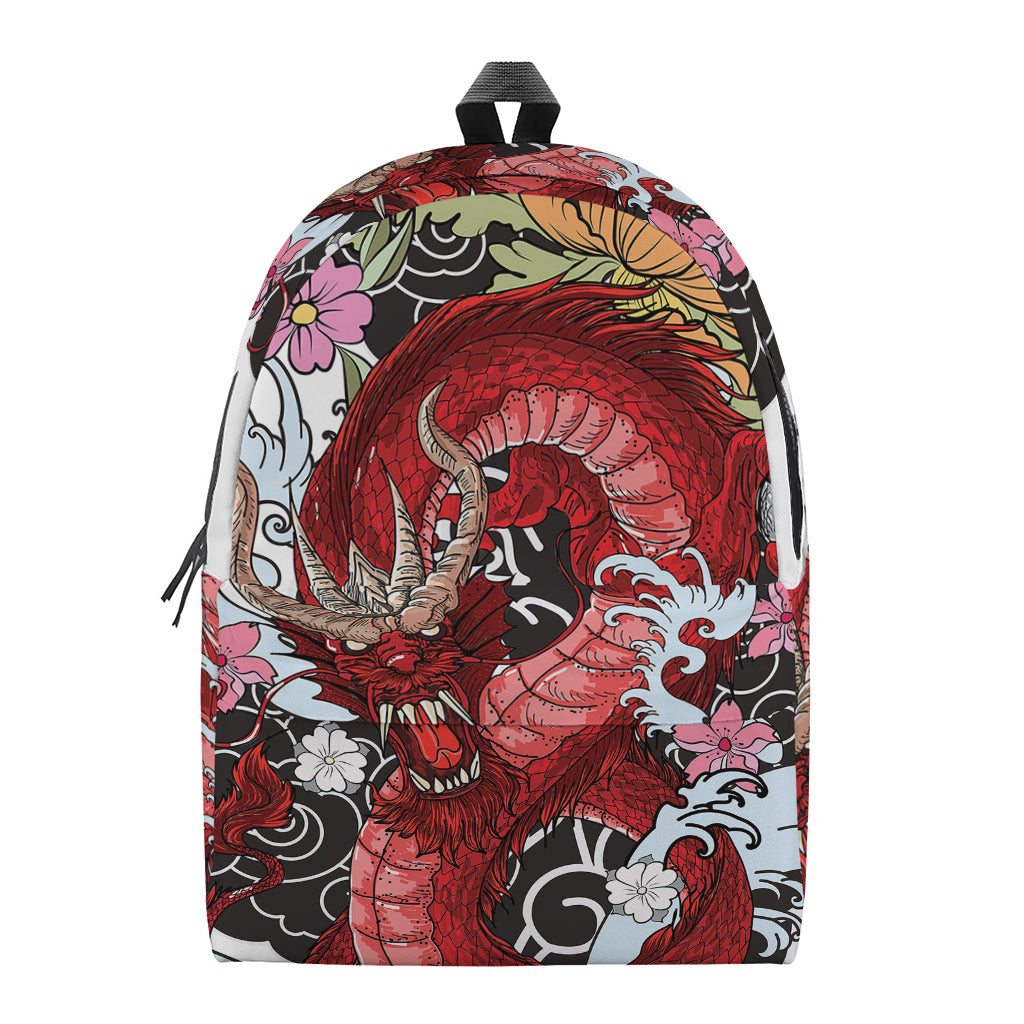 Red Japanese Dragon Tattoo Print Backpack