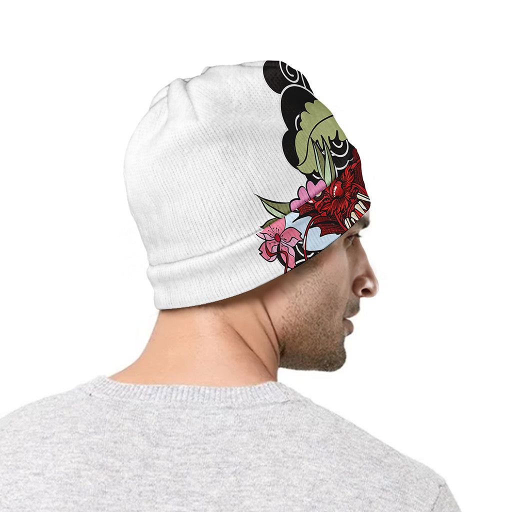 Red Japanese Dragon Tattoo Print Beanie