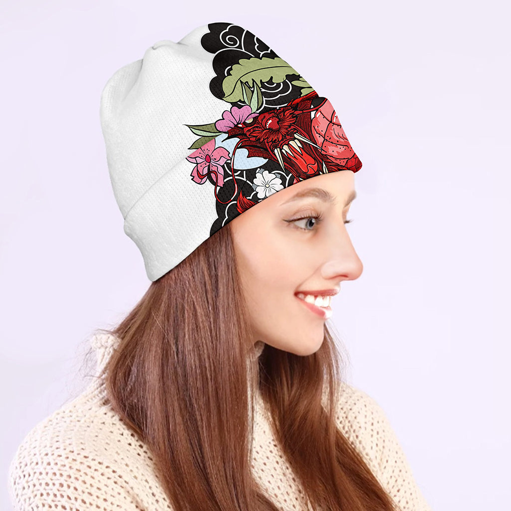 Red Japanese Dragon Tattoo Print Beanie