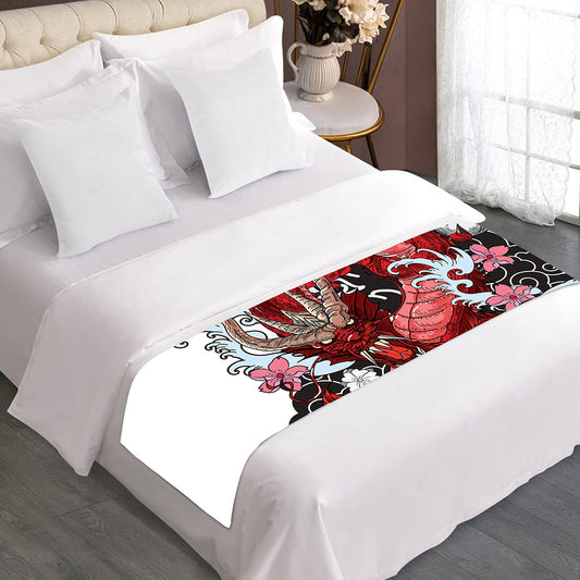Red Japanese Dragon Tattoo Print Bed Runner