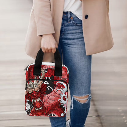 Red Japanese Dragon Tattoo Print Bible Tote Bag