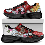 Red Japanese Dragon Tattoo Print Black Chunky Shoes