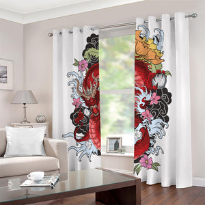 Red Japanese Dragon Tattoo Print Blackout Grommet Curtains