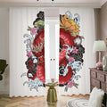 Red Japanese Dragon Tattoo Print Dimout Pencil Pleat Curtains