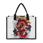 Red Japanese Dragon Tattoo Print Canvas Tote Bag