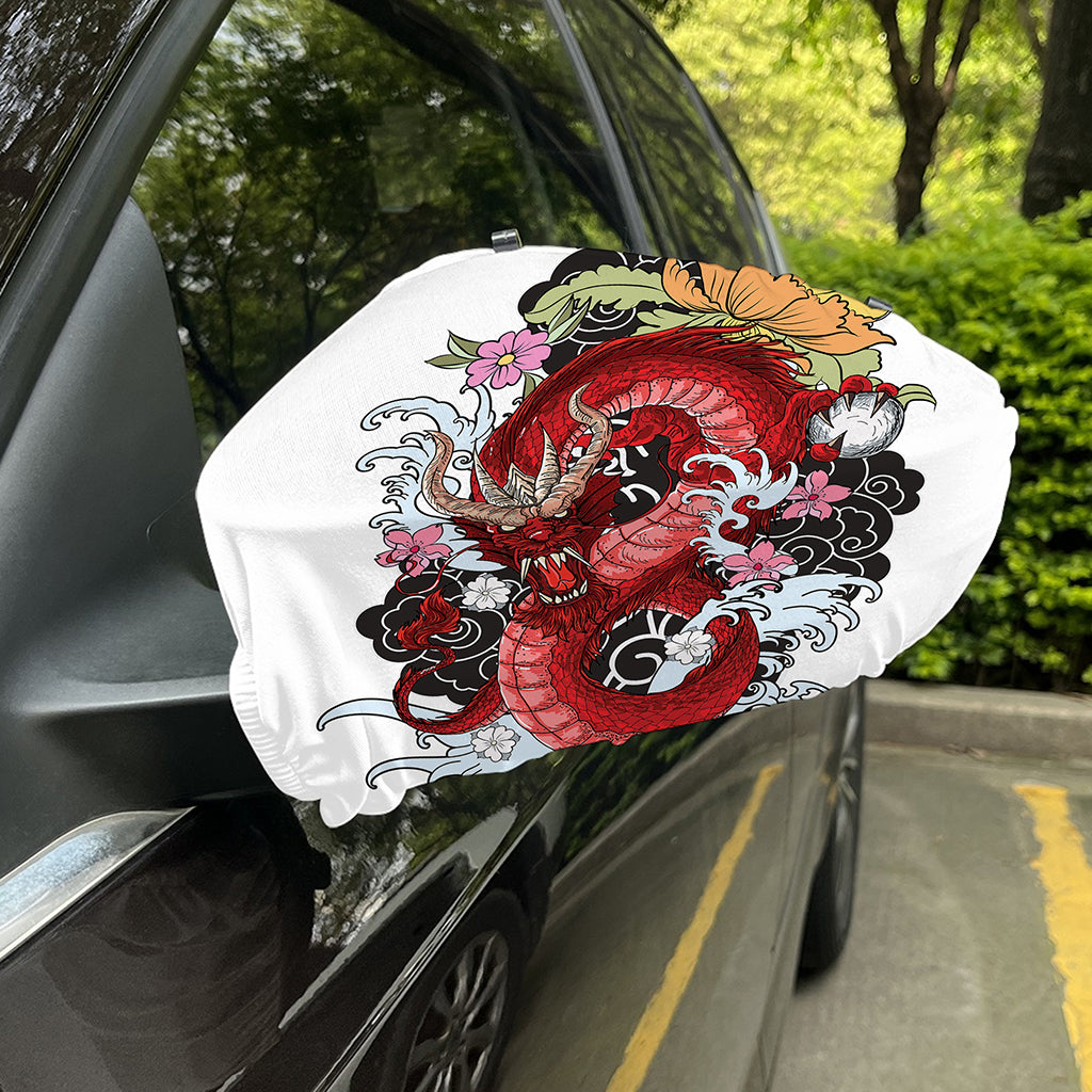 Red Japanese Dragon Tattoo Print Car Side Mirror Covers