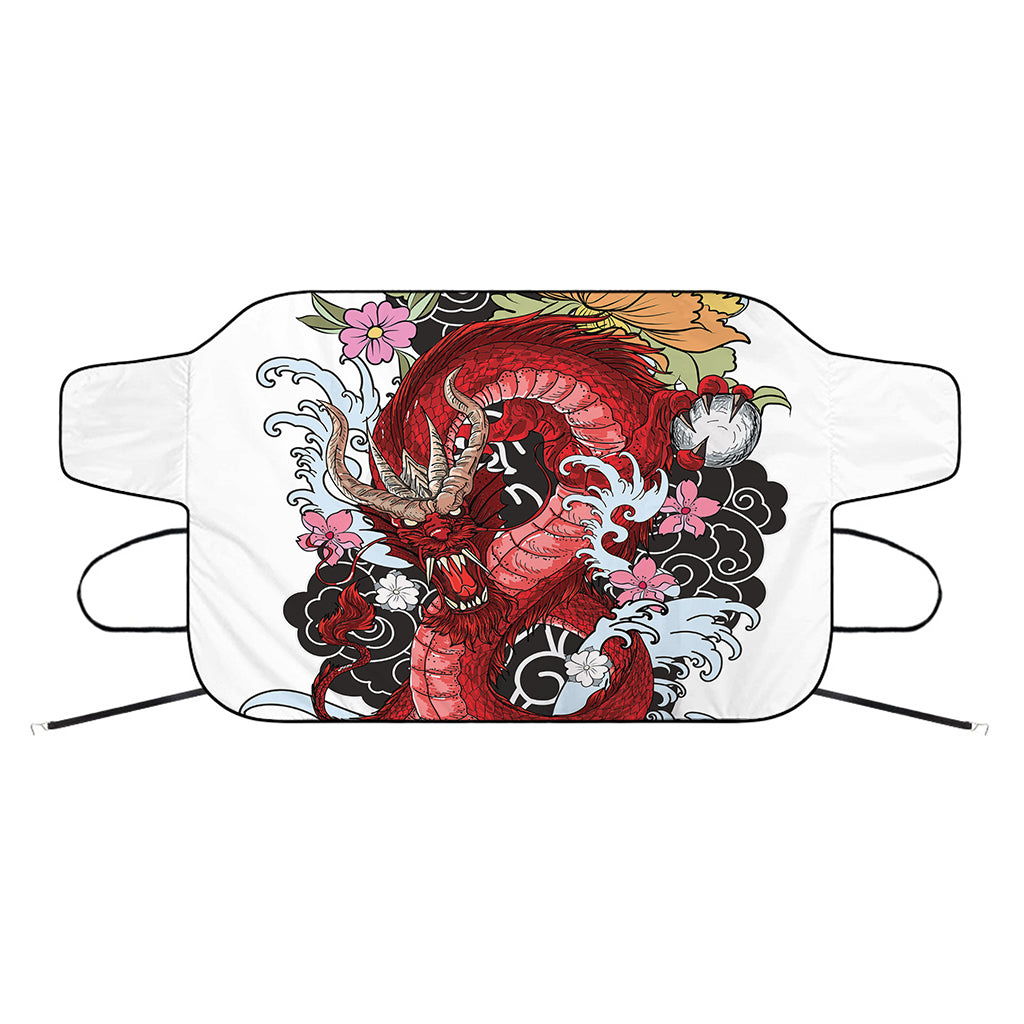 Red Japanese Dragon Tattoo Print Car Windshield Snow Cover