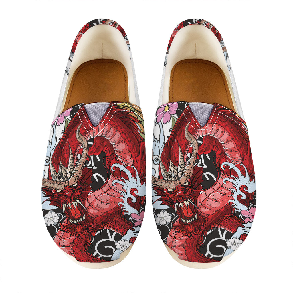 Red Japanese Dragon Tattoo Print Casual Shoes