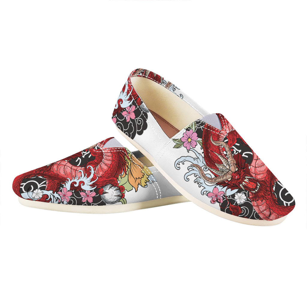 Red Japanese Dragon Tattoo Print Casual Shoes