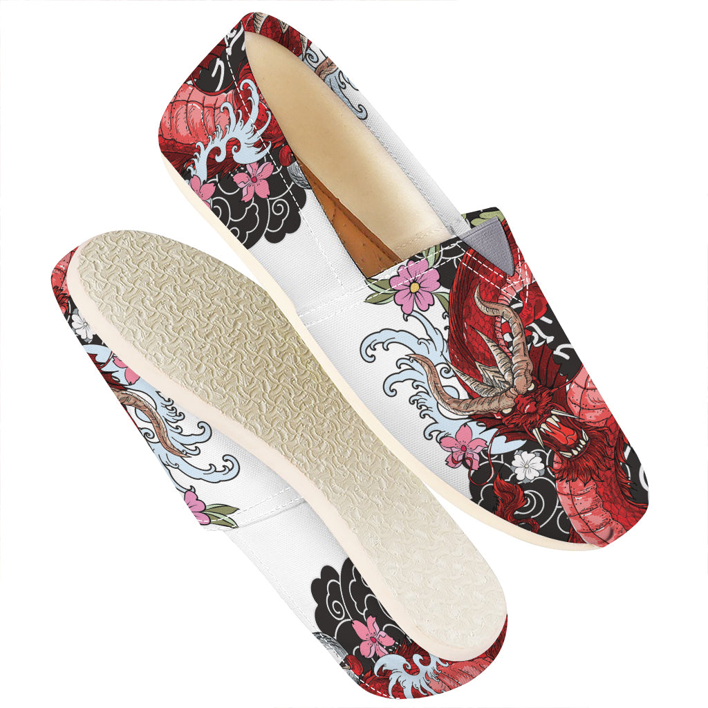 Red Japanese Dragon Tattoo Print Casual Shoes