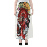 Red Japanese Dragon Tattoo Print Chiffon Maxi Skirt