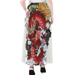 Red Japanese Dragon Tattoo Print Chiffon Maxi Skirt