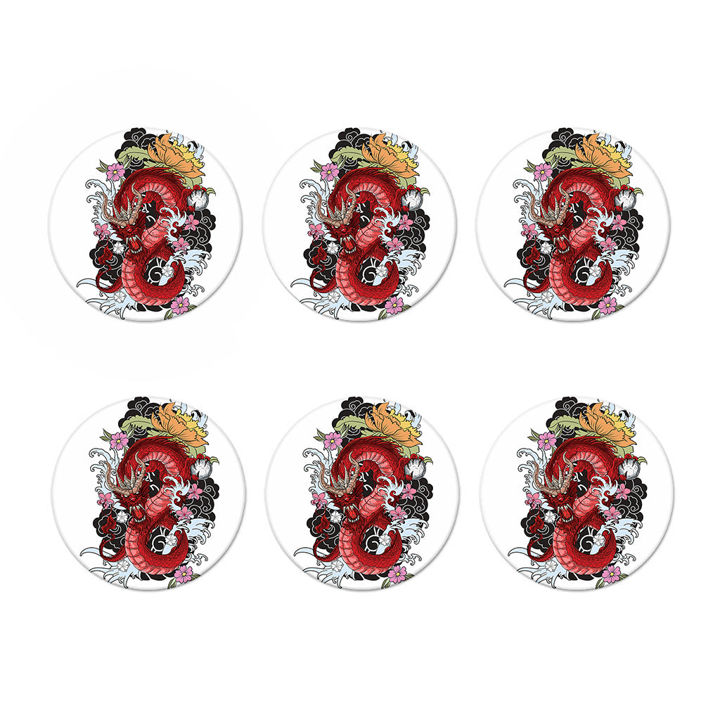 Red Japanese Dragon Tattoo Print Coaster Set
