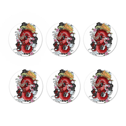 Red Japanese Dragon Tattoo Print Coaster Set