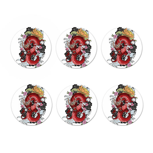 Red Japanese Dragon Tattoo Print Coaster Set