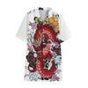 Red Japanese Dragon Tattoo Print Cotton Hawaiian Shirt