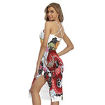 Red Japanese Dragon Tattoo Print Cross Back Cami Dress