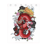 Red Japanese Dragon Tattoo Print Curtain