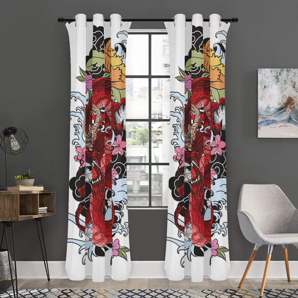 Red Japanese Dragon Tattoo Print Curtain