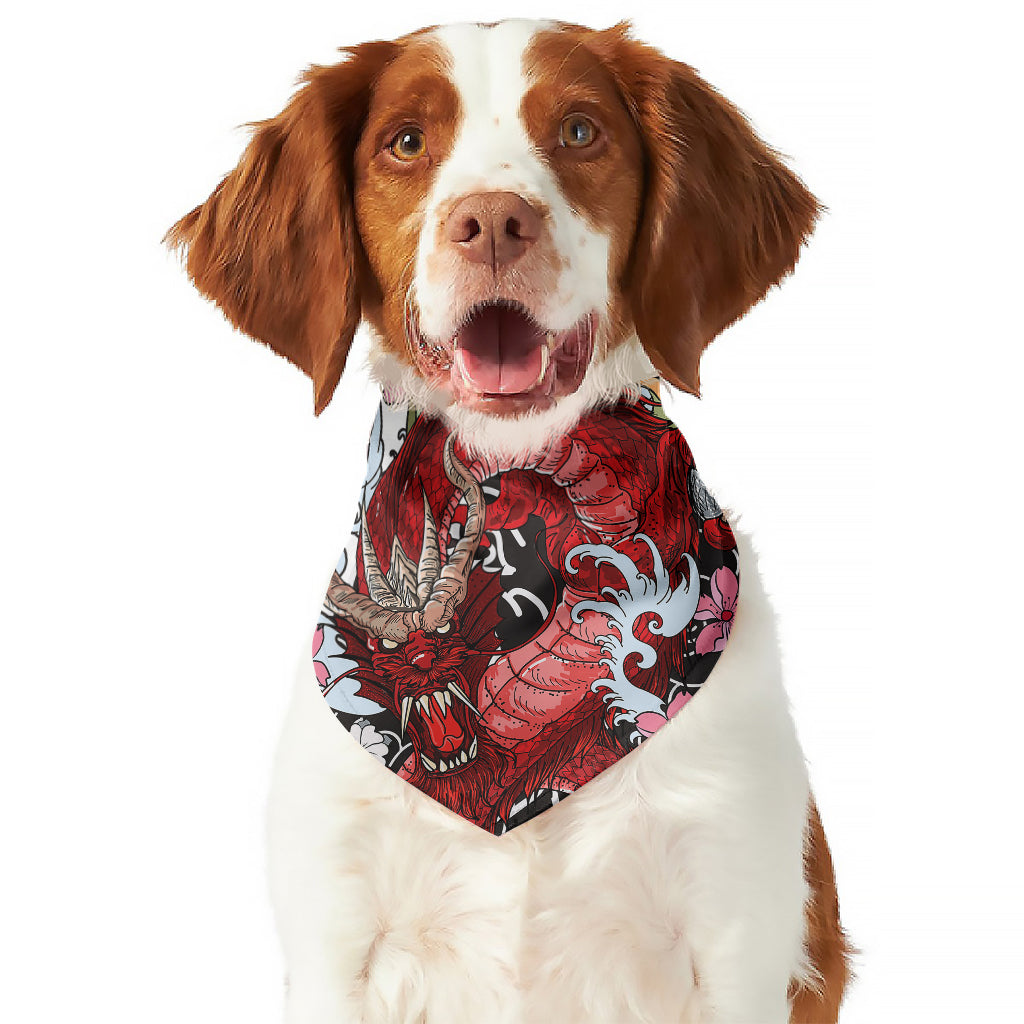 Red Japanese Dragon Tattoo Print Dog Bandana