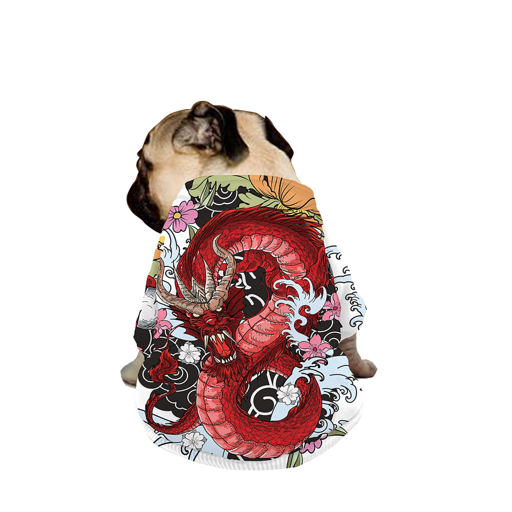 Red Japanese Dragon Tattoo Print Dog Zip Up Jacket
