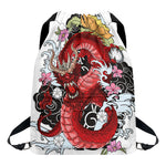 Red Japanese Dragon Tattoo Print Drawstring Backpack