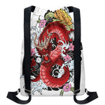 Red Japanese Dragon Tattoo Print Drawstring Backpack