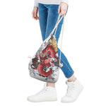 Red Japanese Dragon Tattoo Print Drawstring Bag