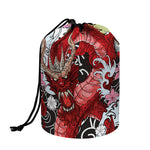 Red Japanese Dragon Tattoo Print Drawstring Makeup Bag