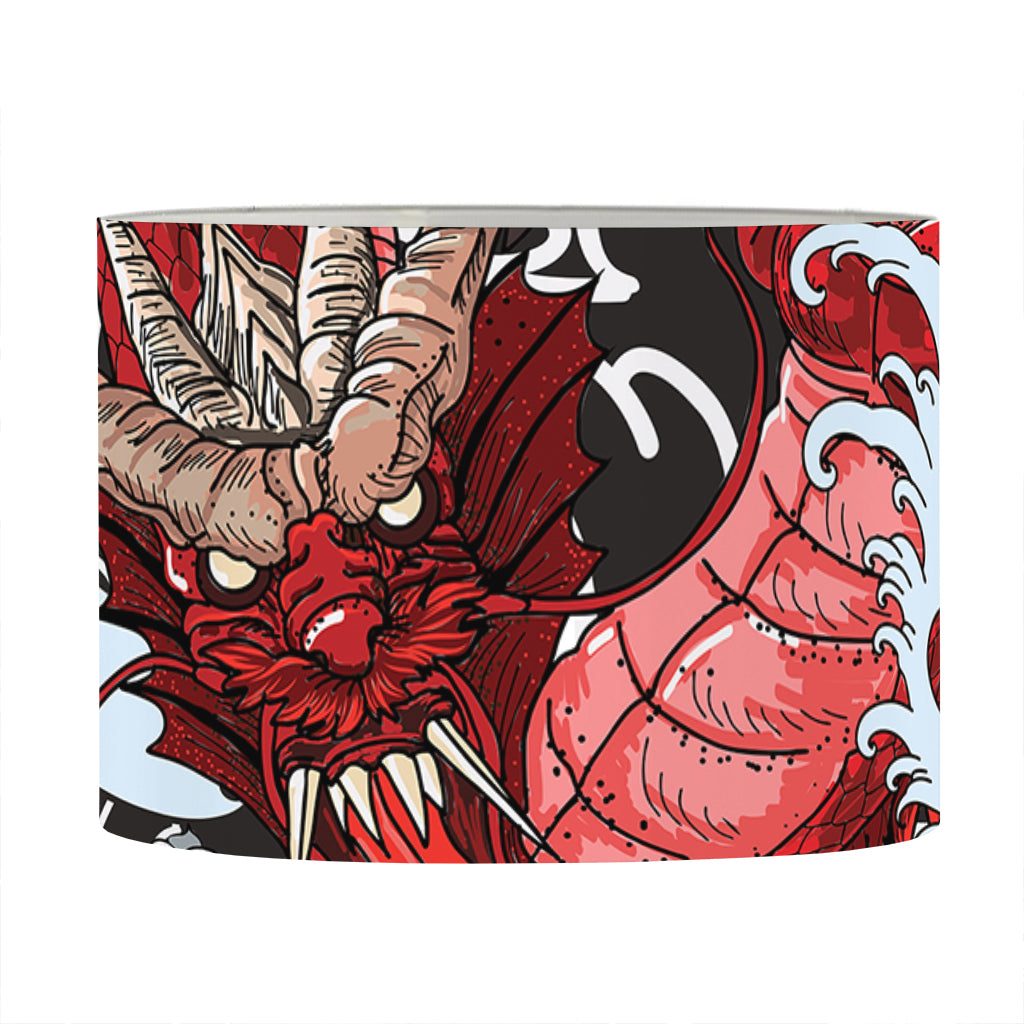 Red Japanese Dragon Tattoo Print Drum Lamp Shade