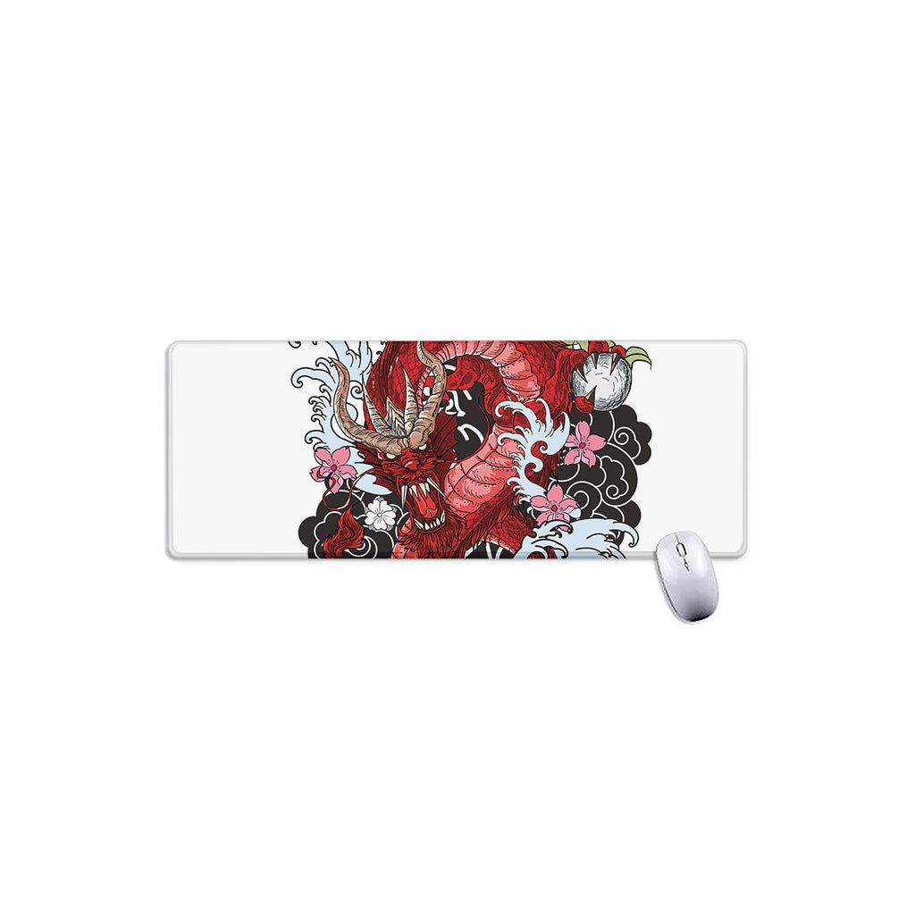 Red Japanese Dragon Tattoo Print Extended Mouse Pad