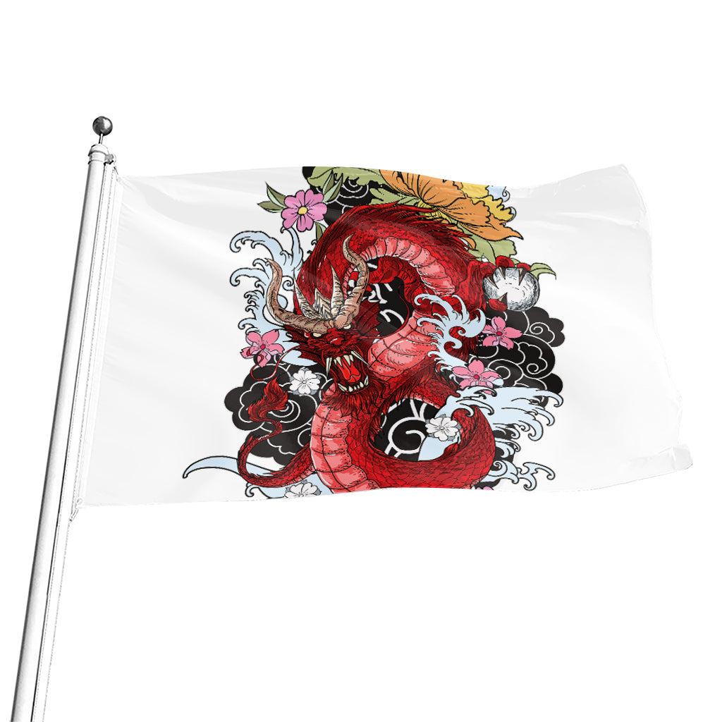 Red Japanese Dragon Tattoo Print Flag