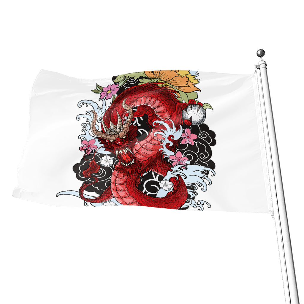 Red Japanese Dragon Tattoo Print Flag