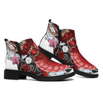 Red Japanese Dragon Tattoo Print Flat Ankle Boots