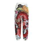 Red Japanese Dragon Tattoo Print Fleece Lined Knit Pants