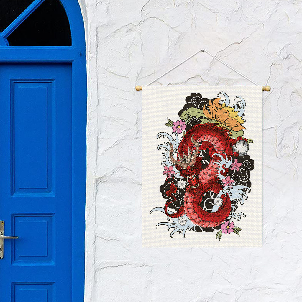 Red Japanese Dragon Tattoo Print Garden Flag