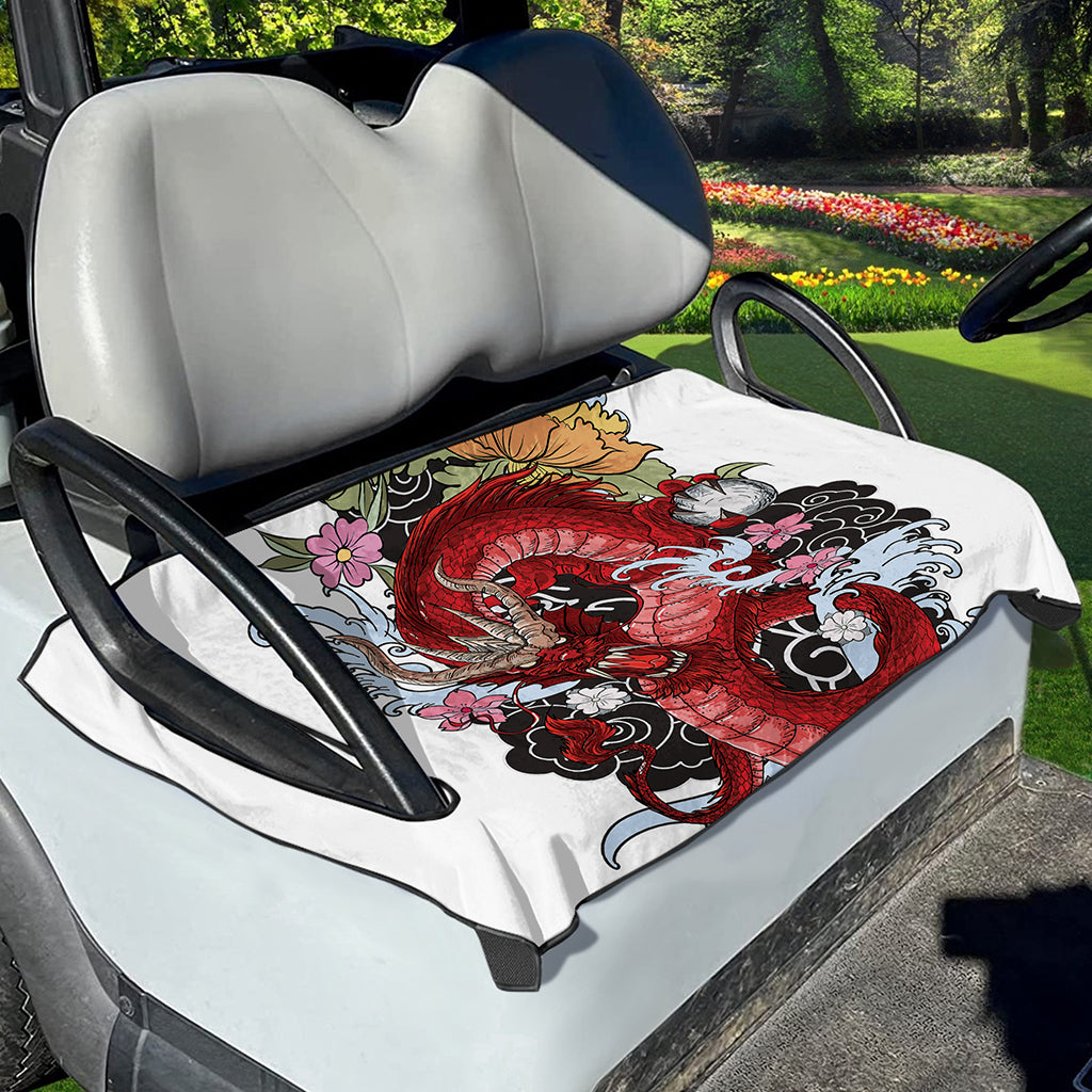 Red Japanese Dragon Tattoo Print Golf Cart Seat Cover