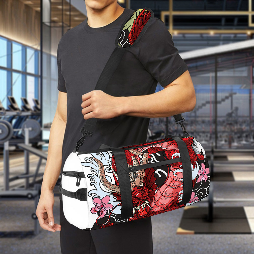Red Japanese Dragon Tattoo Print Gym Bag
