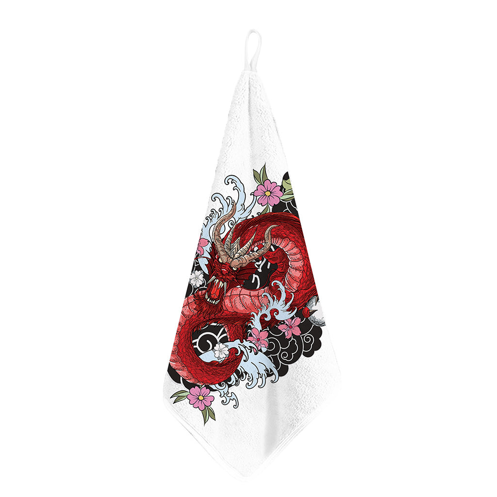 Red Japanese Dragon Tattoo Print Hand Towel
