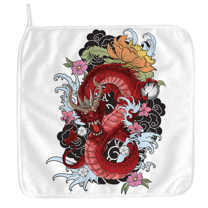 Red Japanese Dragon Tattoo Print Hand Towel
