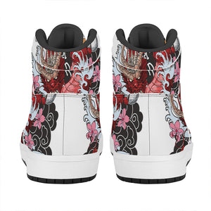 Red Japanese Dragon Tattoo Print High Top Leather Sneakers