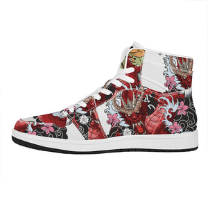 Red Japanese Dragon Tattoo Print High Top Leather Sneakers