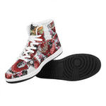 Red Japanese Dragon Tattoo Print High Top Leather Sneakers